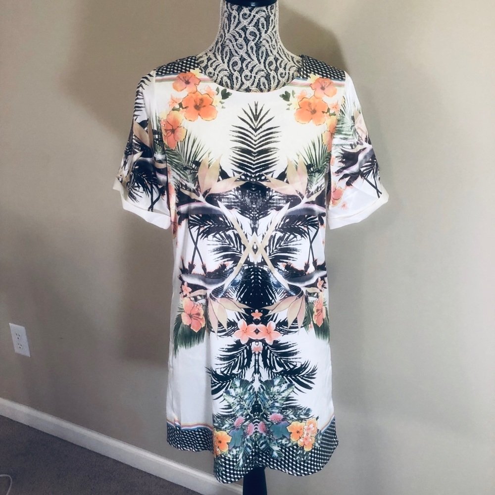 Floral satin T-shirt dress